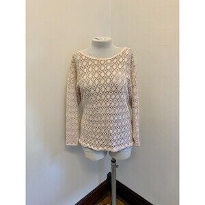 VTG 90s Elan Chunky Open Weave Knit Sweater Sheer Lace Pink Stretch Oversized
